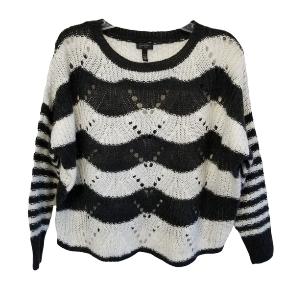 Jessica Simpson Loreen Open Knit Striped Sweater in Black Stripe Womens Size XS - Picture 10 of 12